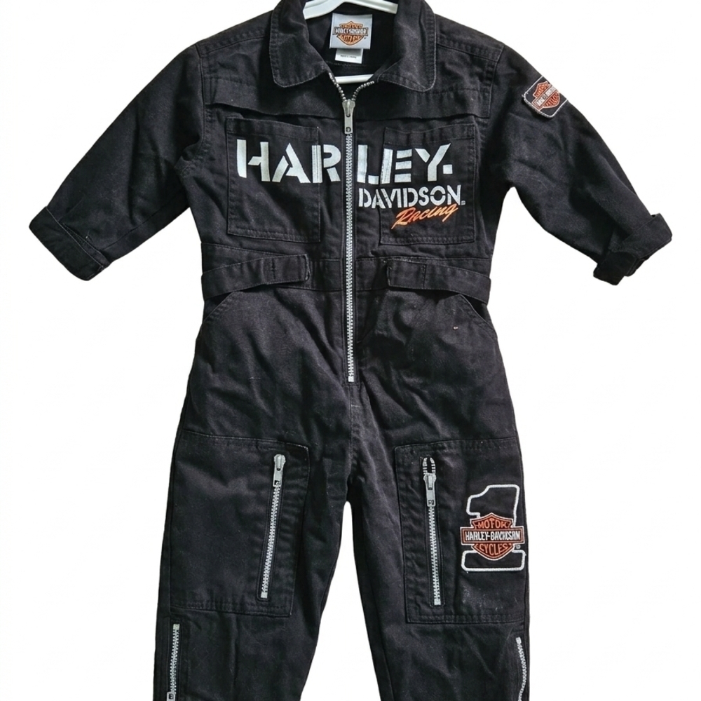 Harley-Davidson Toddler 2T Black Racing Coverall Rare Y2k